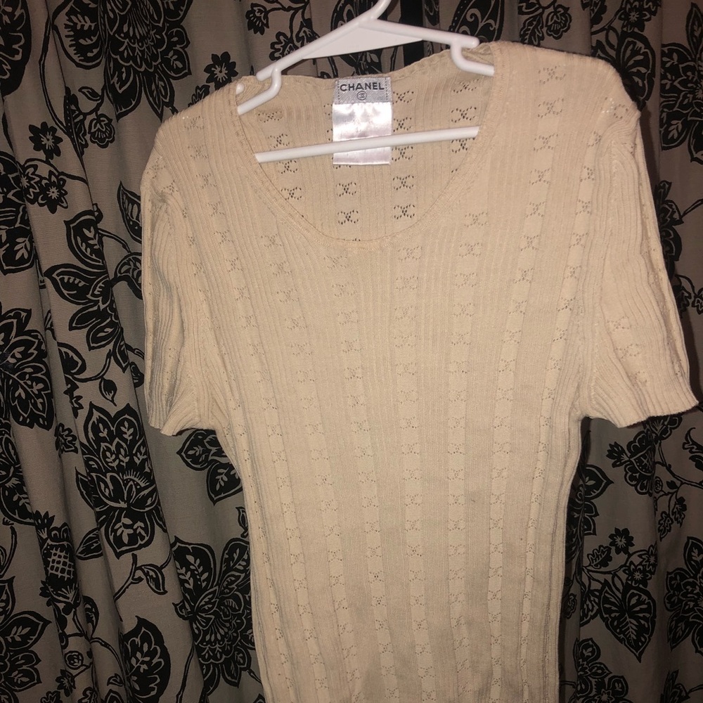 Chanel Logo Cutout Knit Top.
